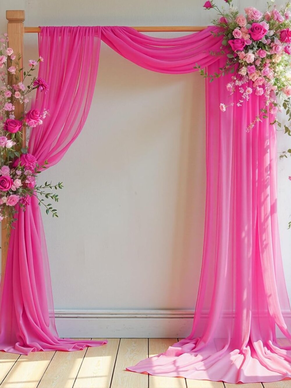 Wedding Arch Draping Fabric, 1 Panel 18FT Hot Pink Sheer Backdrop Curtain Chiffo